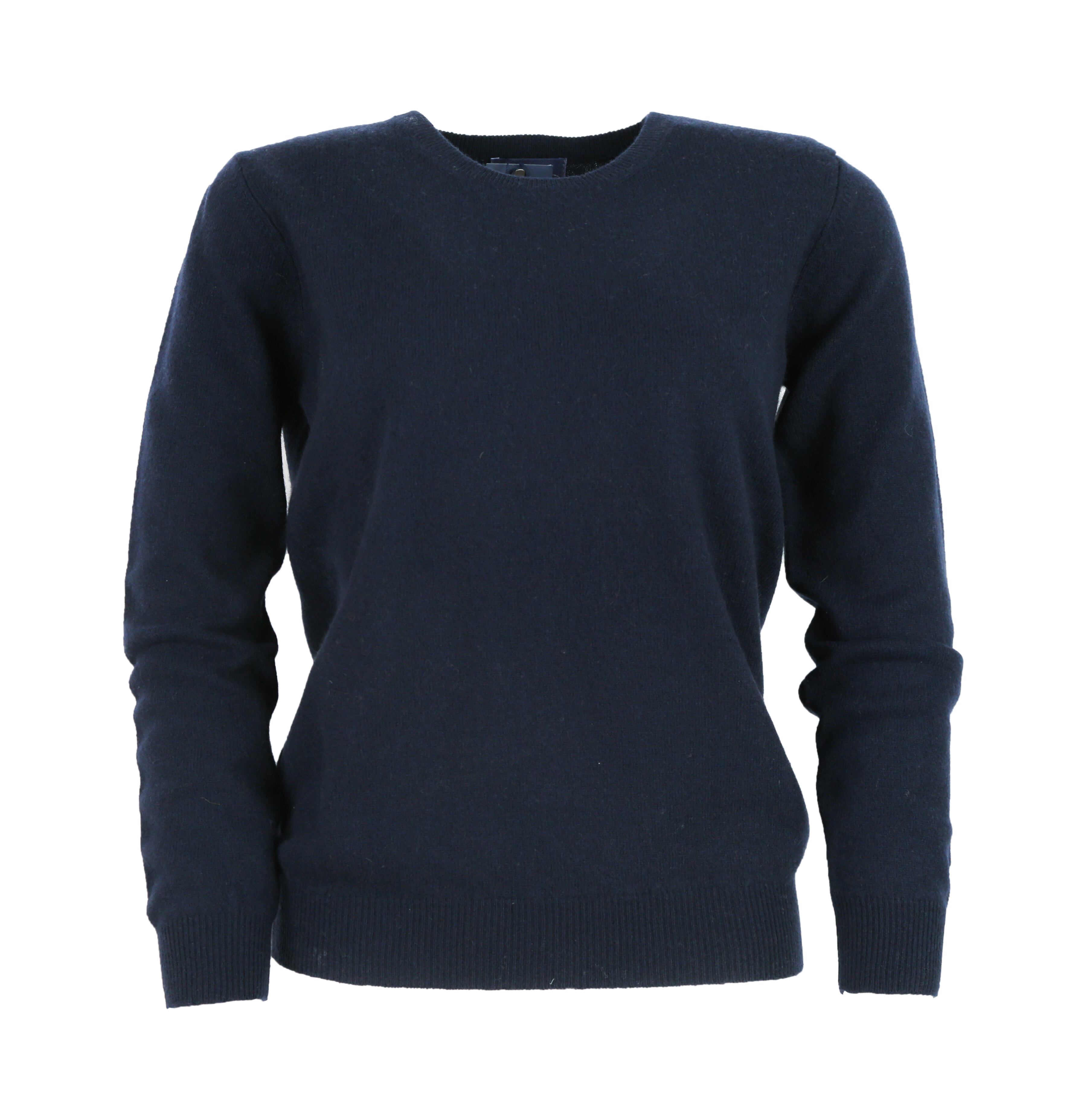 婦人クルーネックセーター (100%ピュアカシミヤ)　色　紺　(164)　型番:1217−1490