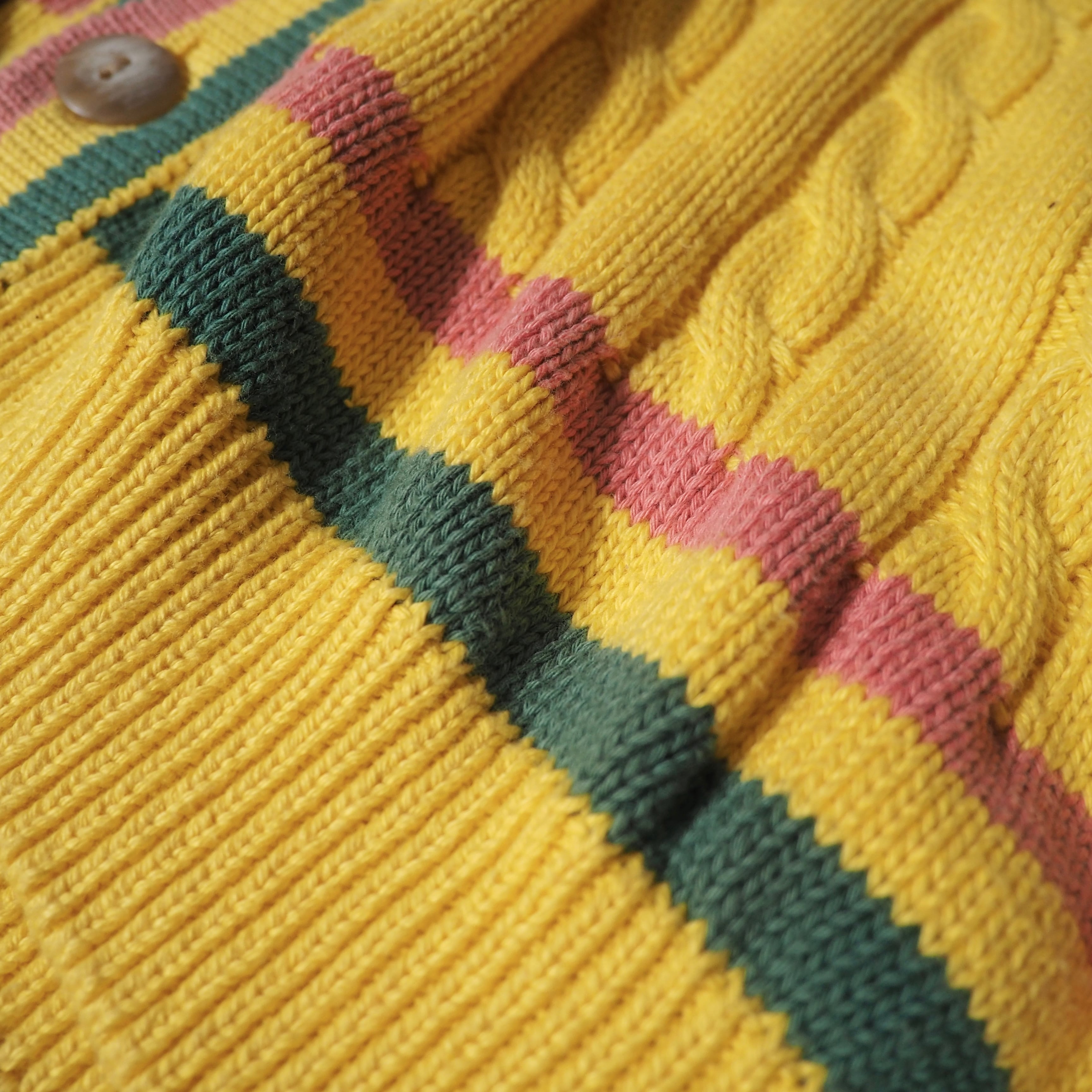 1990s ” Fox hound ” calm lemon yellow color cotton knit cardigan (made in Italy)