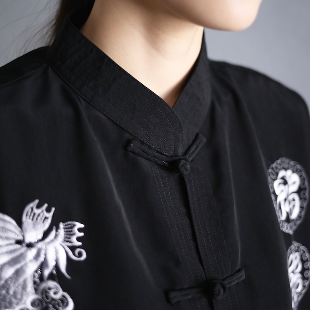 ”刺繍×龍×漢字" loose silhouette black china shirt jacket