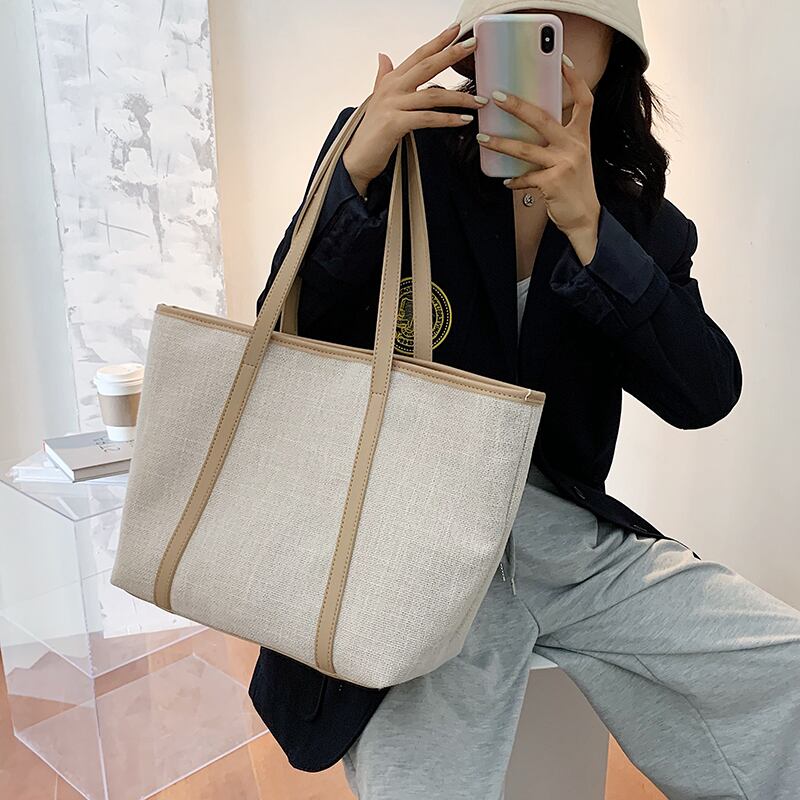 シンプルな大容量バッグハンドバッグ2020新しい流行のファッションワイルドインキャンバスショルダーバッグネットレッドトートバッグ 手作りハンドバック37768302906