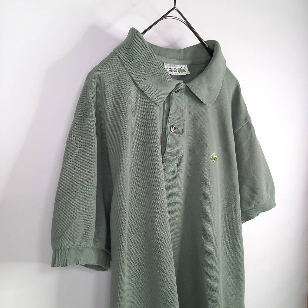 フレンチ　ラコステ　ポロシャツ　半袖　L1212　刺繍ロゴ　シェルボタン　オリーブ　カーキ　L