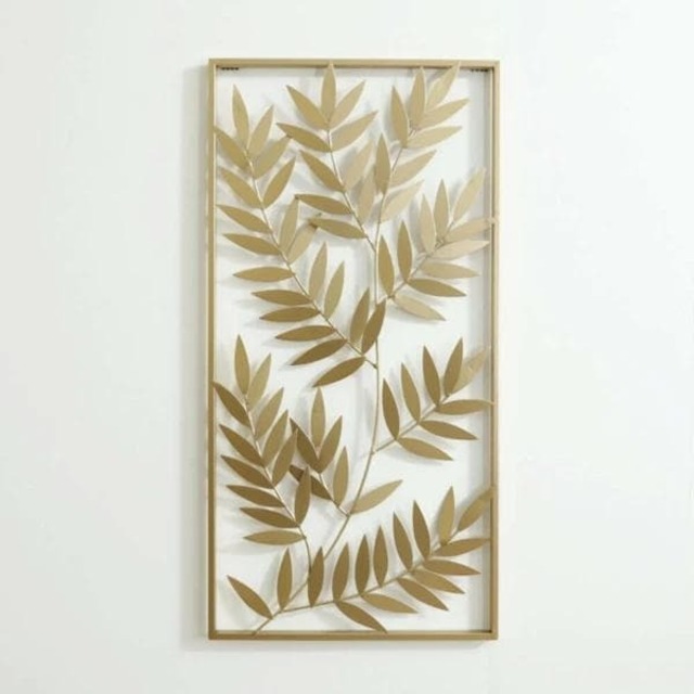 【送料無料】ウォールアートパネル　リーフ　ゴールド　壁掛け 壁飾り 北欧風