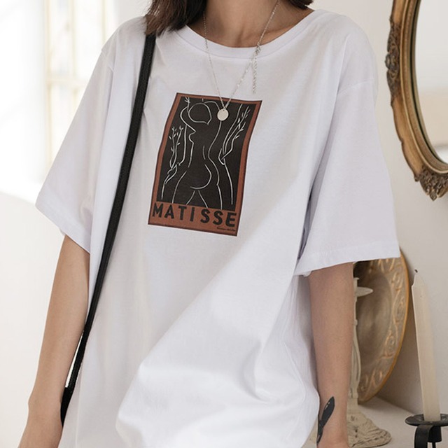 プリントラウンドネックティー K0015