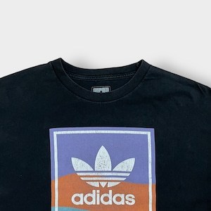 【adidas】トレフォイル ロゴ プリント ロンT ロングTシャツ 長袖Tシャツ 袖プリント X-LARGE ビッグサイズ 黒 アディダス メキシコ製 US古着