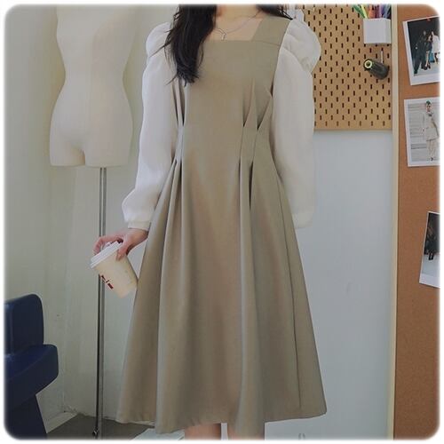 フェイクツーピースワンピース La0307 La Poche 韓国っぽいふんわりかわいい 韓国ファッション フェイクツーピースワンピース La0307 La Poche 韓国っぽいふんわりかわいい 韓国ファッション