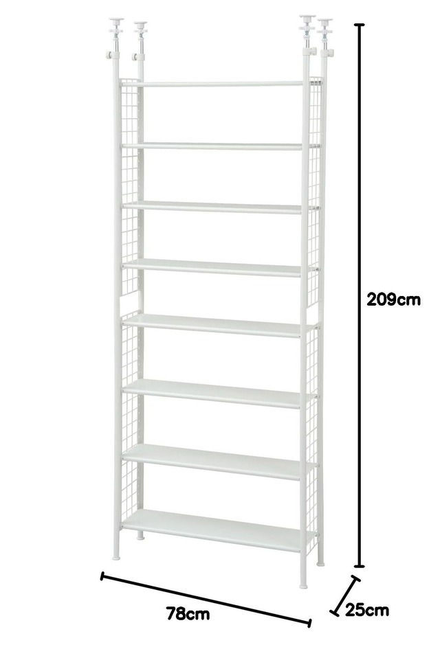 山善(YAMAZEN) フリーラック (突っ張り) スリム 幅78×奥行25×高さ209-282cm 棚板耐荷重10kg 棚板の高さが変えられる 壁面収納 本棚 組立品 ホワイト STR-788(WH/WH)