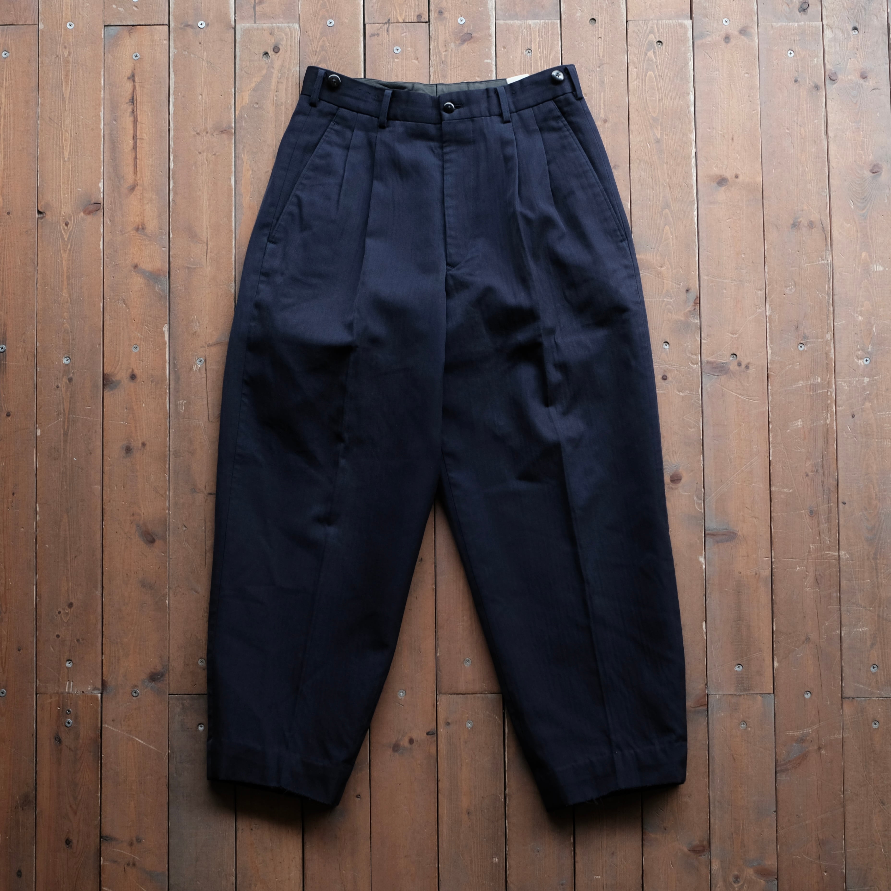 yohji yamamoto POUR HOMME NAVY WOOL GABARDINE SLACKS | safarionline