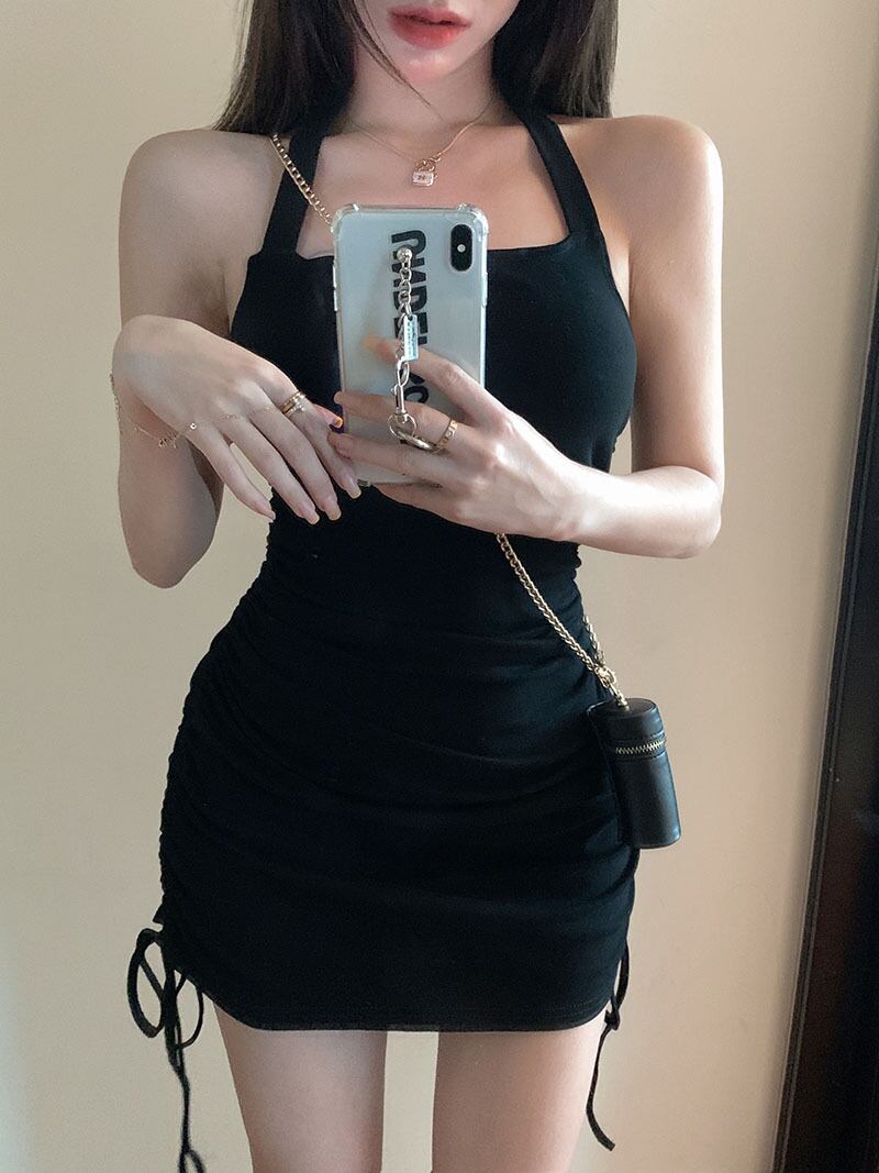 ホルタードレス ブラックショートスカート サマー 夏物 ヨーロピアン ブラックストロベリース14626132197