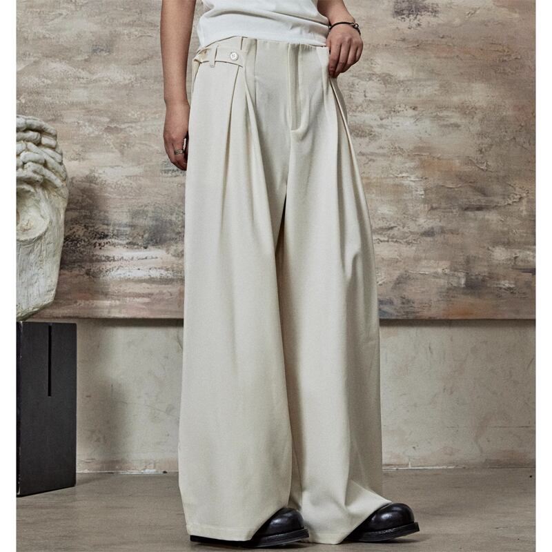 ボタン留めベルトループ付きワイドレッグパンツ 2color MPA0142