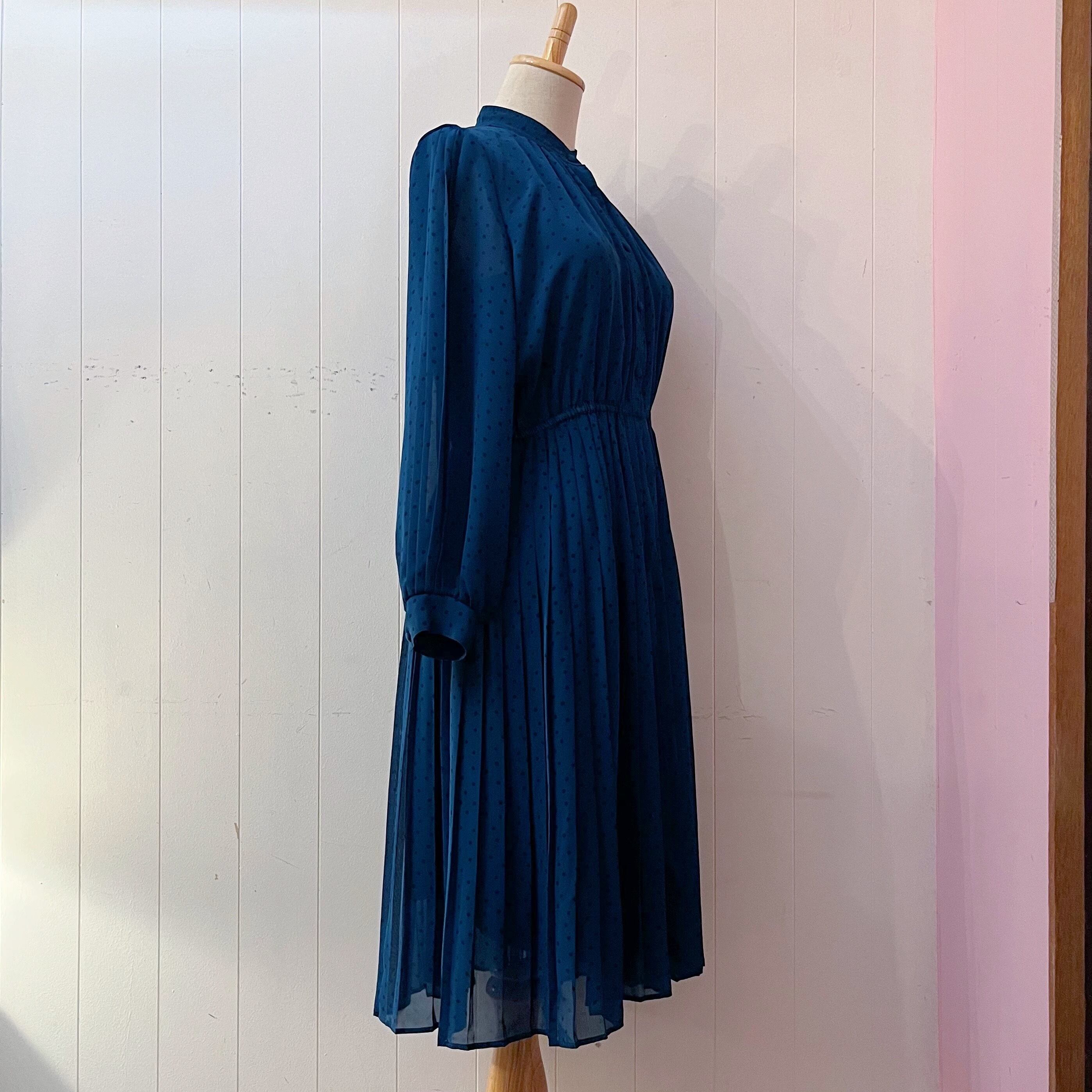 blue green dot pleats one-piece