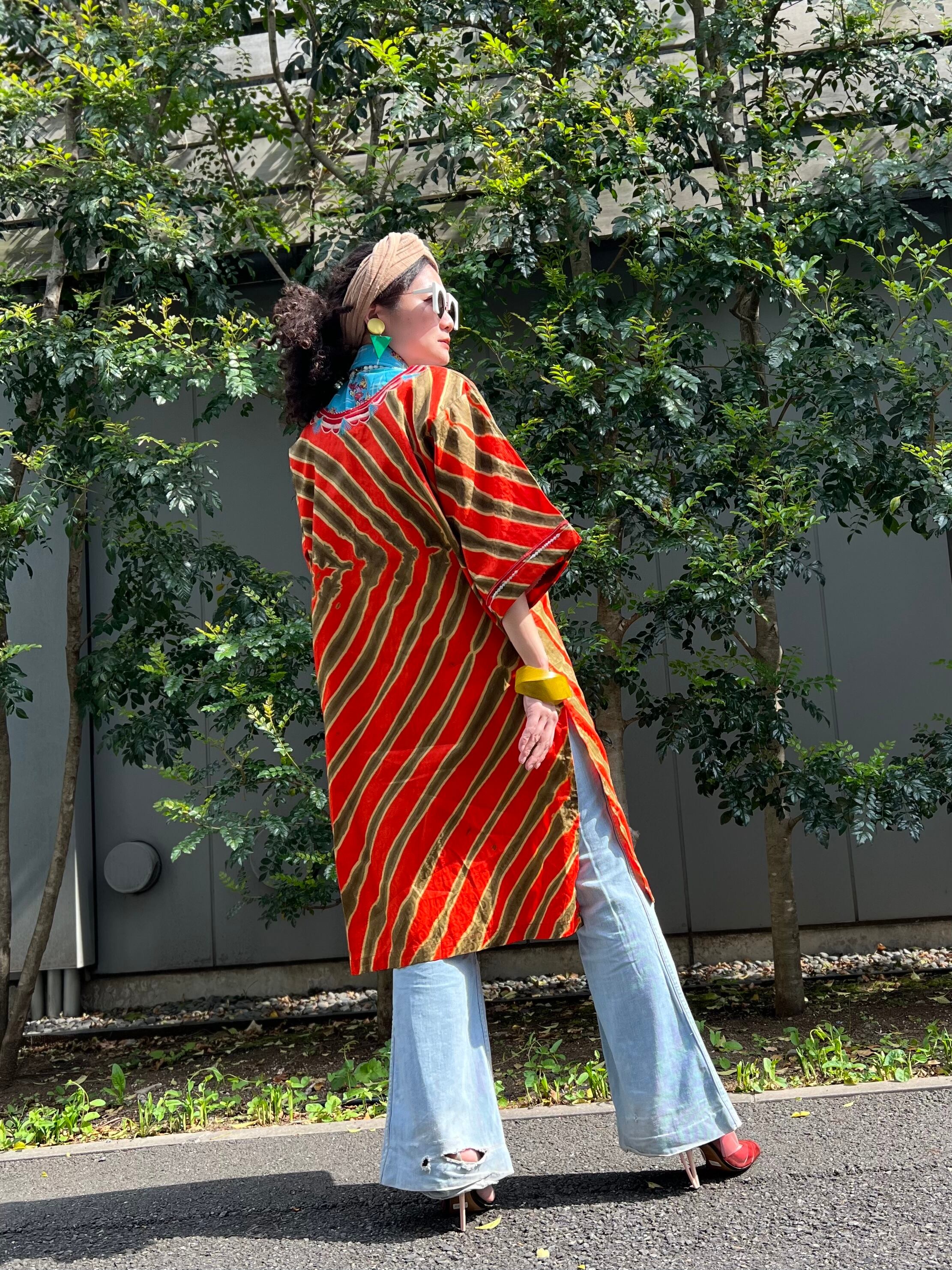 Vintage african batik orange cotton dress ( ヴィンテージ