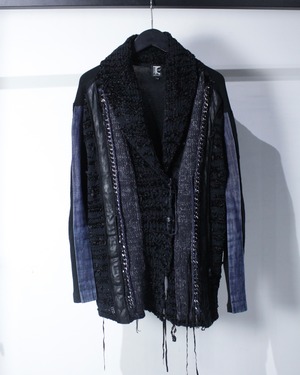 【Caka BLACK】Various Fabric Switching Loose Knit Jacket
