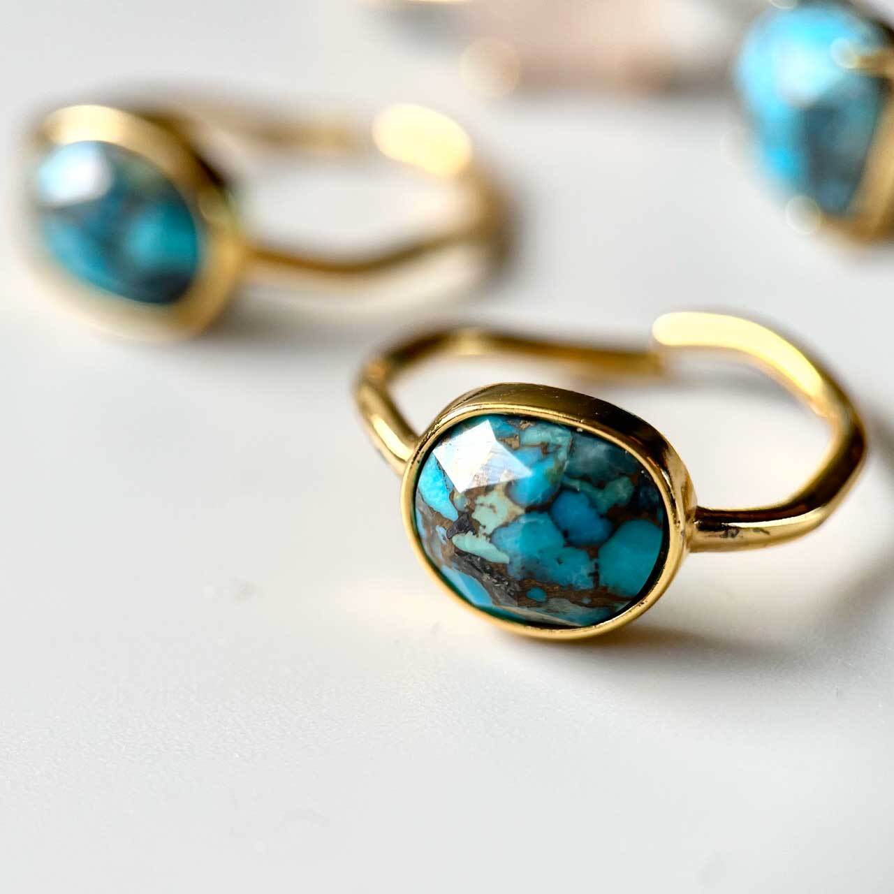 【限定数量】オーバルシェイプ天然石ウェーブリング 『ターコイズ』Silver 18KGF