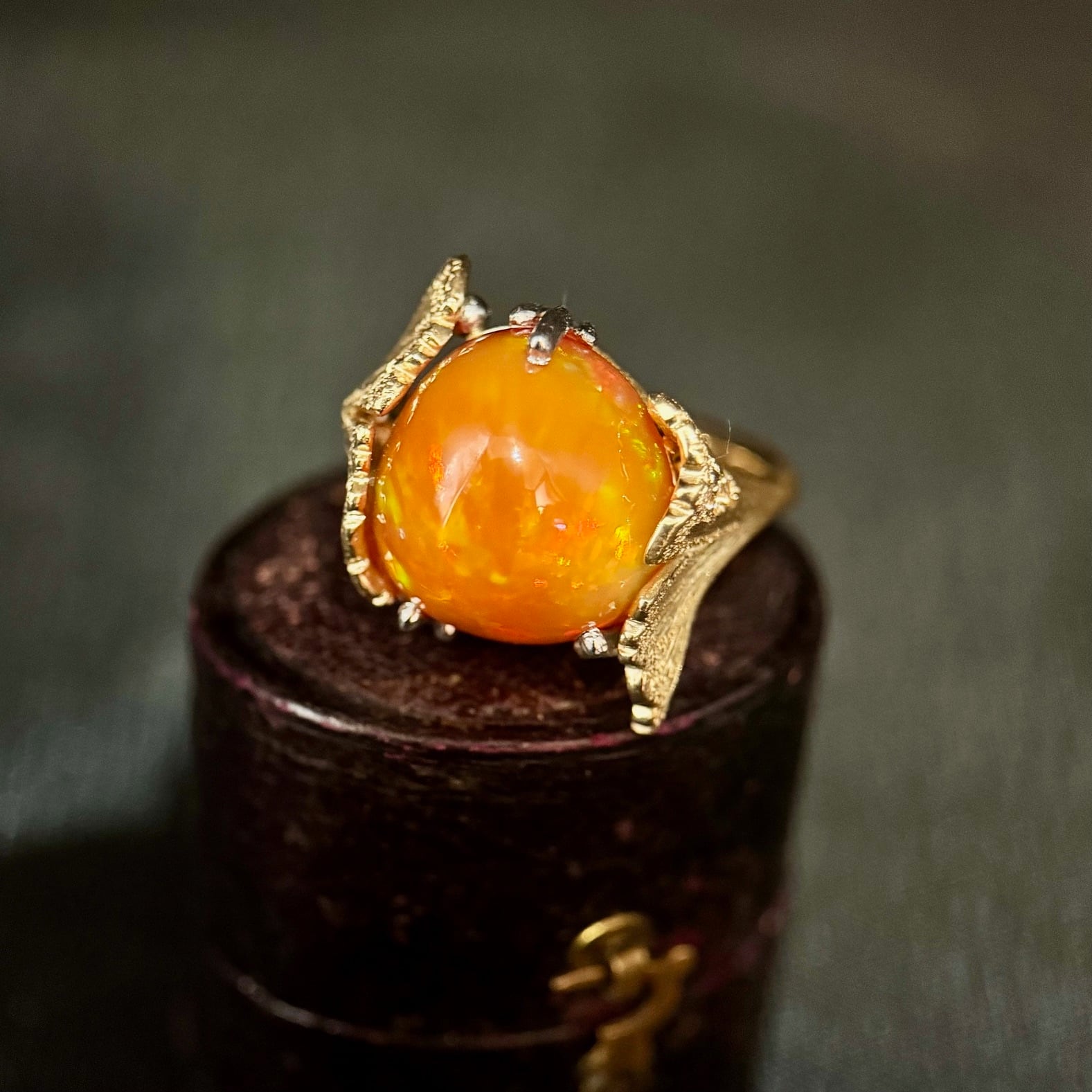 メキシコファイヤーオパールリング イチョウの葉 アンティーク