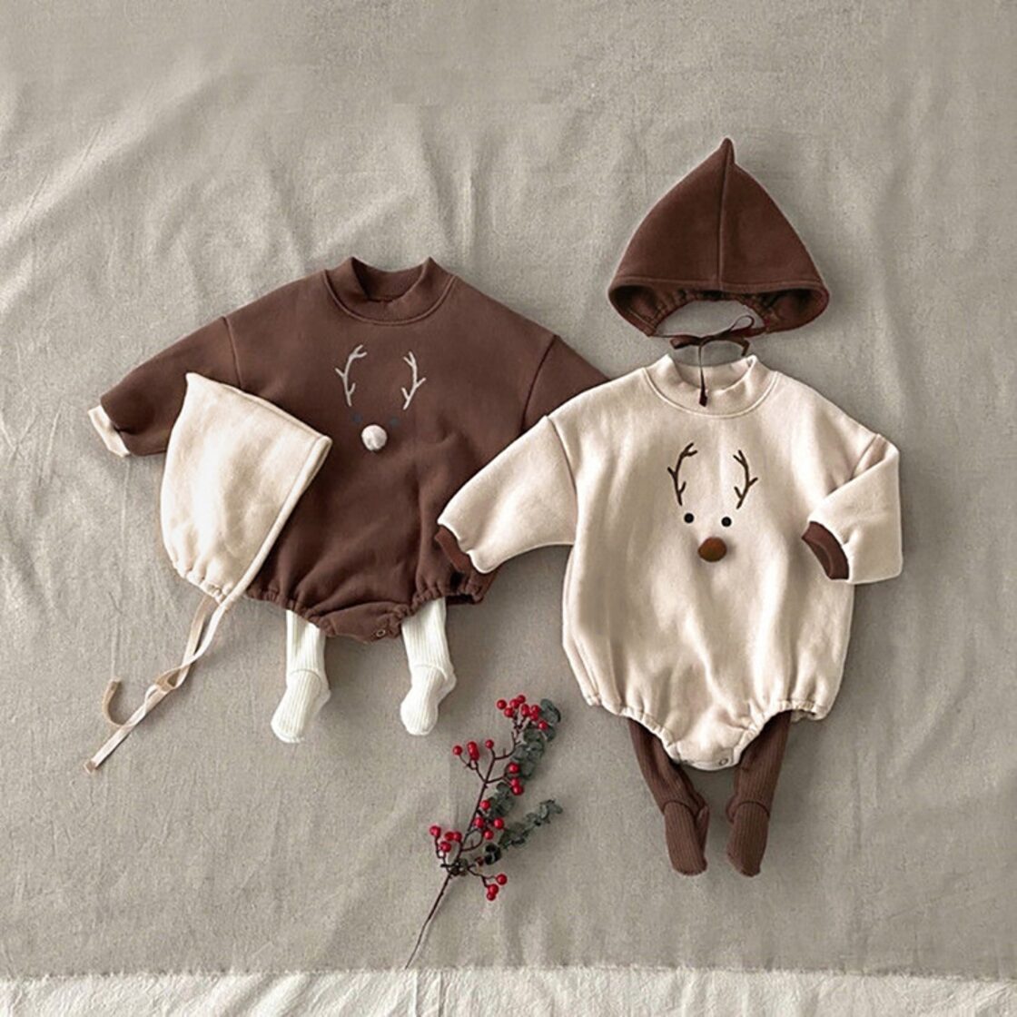 ins大人気 クリスマス ベビー服 トナカイ ロンパース 帽子付き 2点 