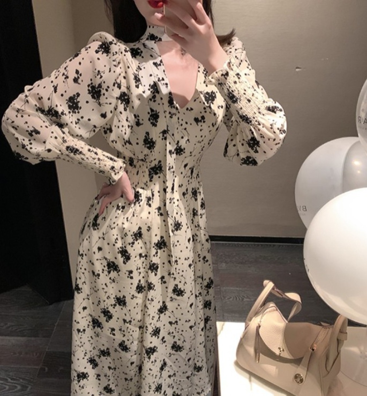 花柄ミモレ丈ワンピース R2044 | Suri Suri masuri スリスリマスリ（元  