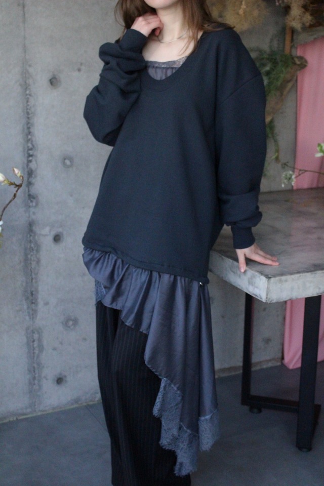 （select）レースドッキングワンピース（オートミール・ネイビー）