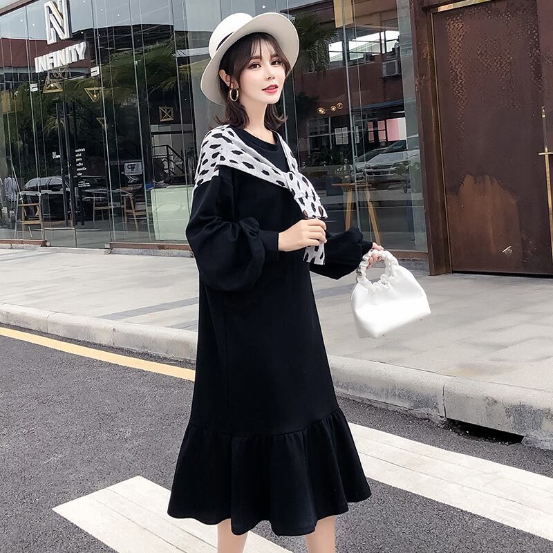 【新作】【送料無料】 マタニティドレス2019春と秋の新しいマタニティドレスファッションセーターステッチルーズミドルレングスマタニティドレス-アリババ スプリング 春物 オータム 秋物 expec290389650719