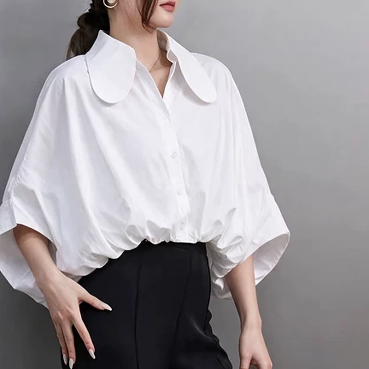 ラウンドカラー コクーン ショート丈シャツ 2color BL0648