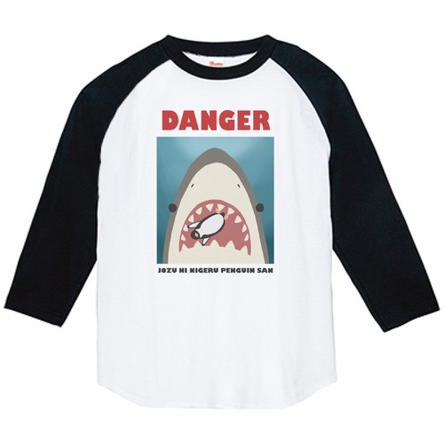 サメ vs ペンギン　3/4スリーブ　ラグランTシャツ