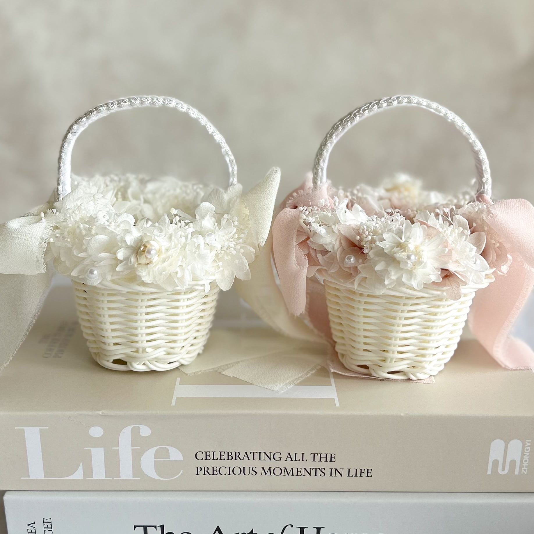 Ringpillow pink &white mini  【2人用】