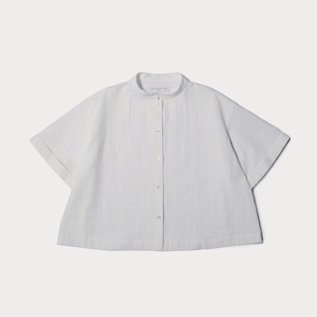 ( WHITE ) MAO COLLAR SHORT SLEEVE SHIRT
