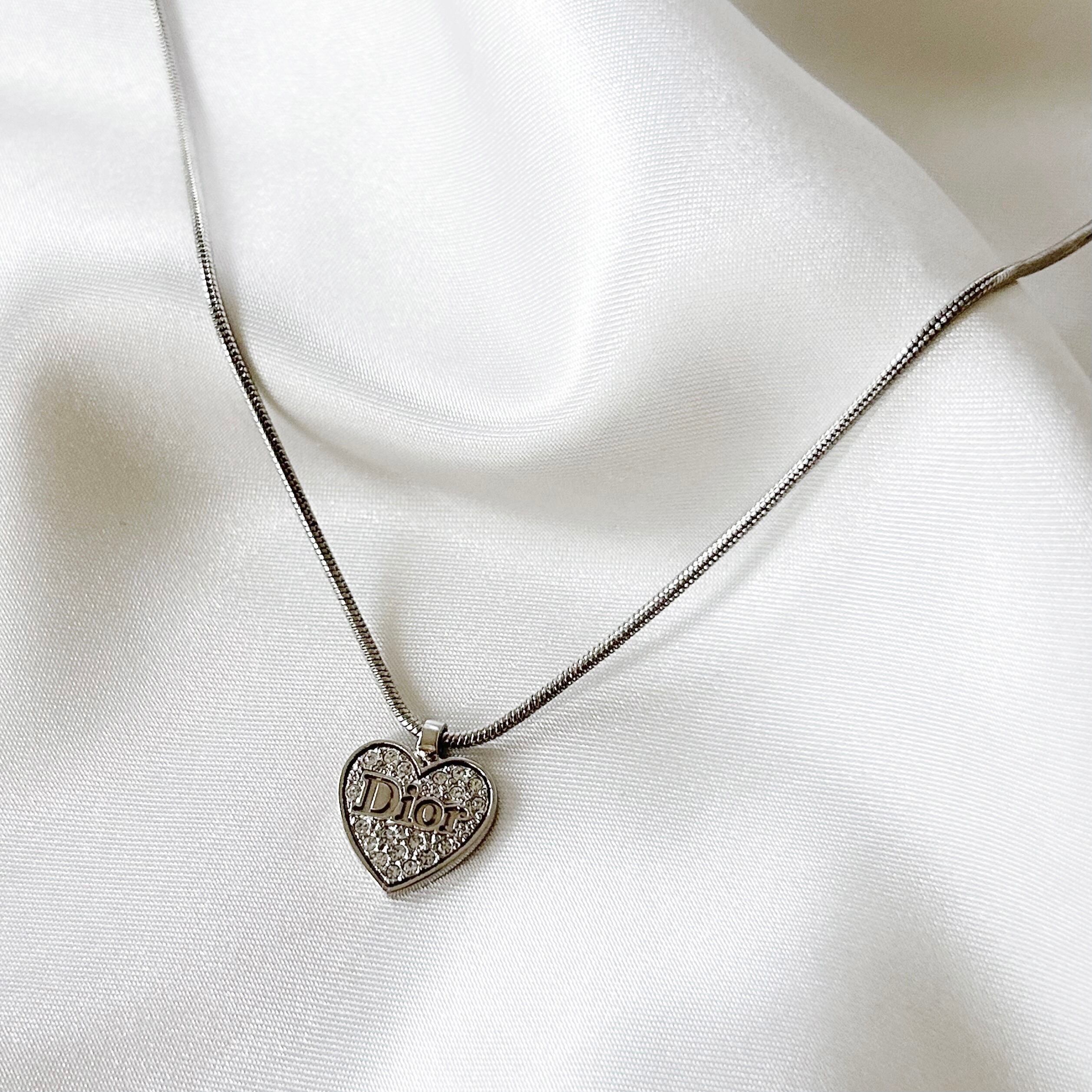 NChristian Dior heart rhinestone necklace/クリスチャン