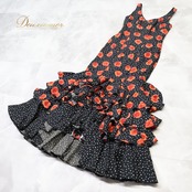 フラメンコ 衣装 ドレス olivares オリバレス ワンピース ブラック系 レッド系 黒 赤 花柄 水玉 ドット ボランテ フリル ダンス パーティ 発表会 ステージ衣装 発表会衣装 舞台衣装 ダンス衣装 パーティードレス