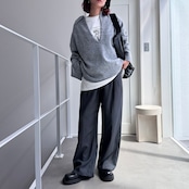 スキッパーオーバーKnit/ライトグレー