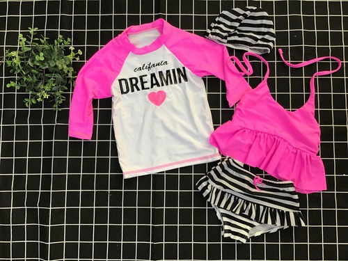 可愛い 女の子 水着4点セッ長袖 ラッシュガード 日焼け対策