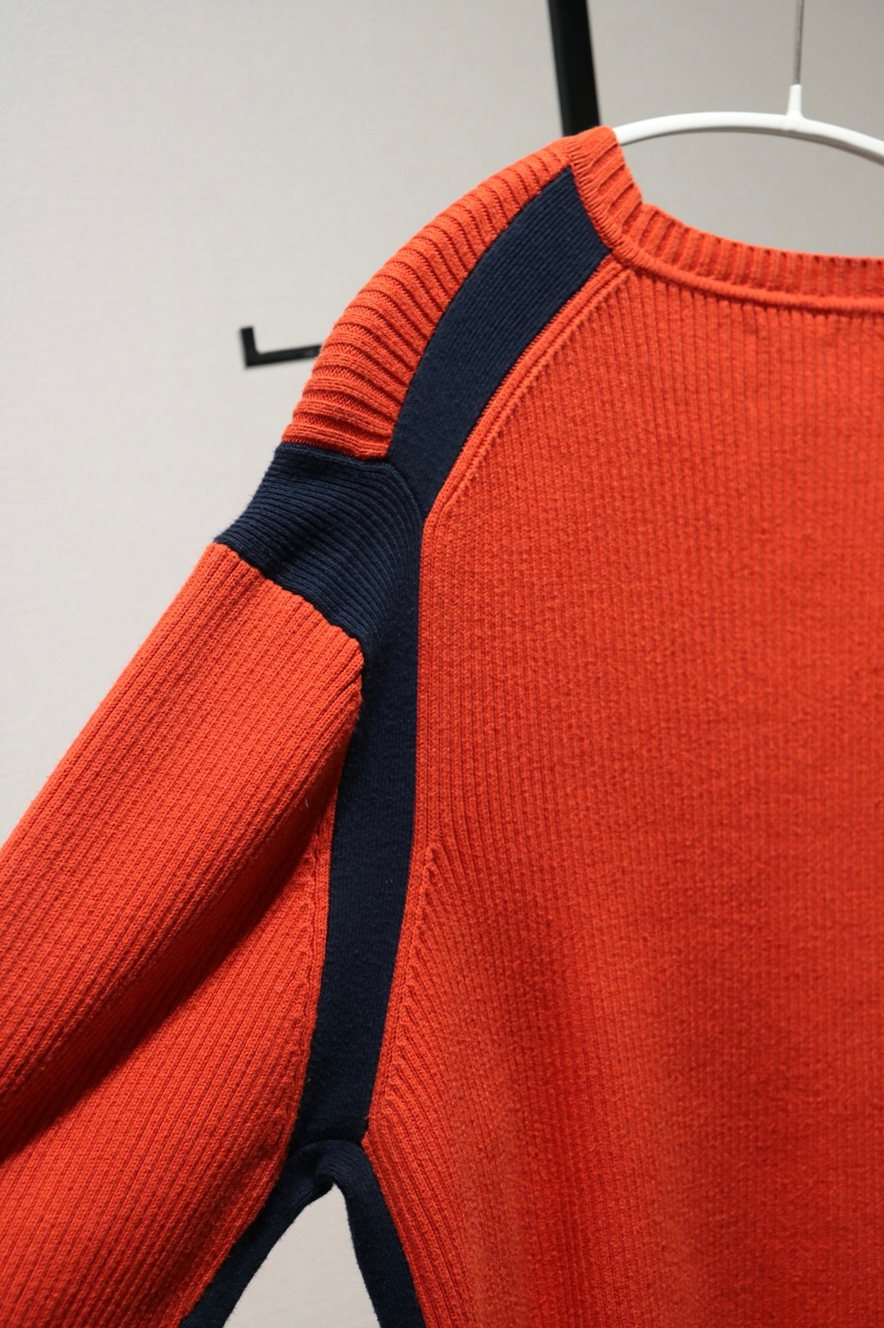 Roots orange×navy line design cotton knit sweater