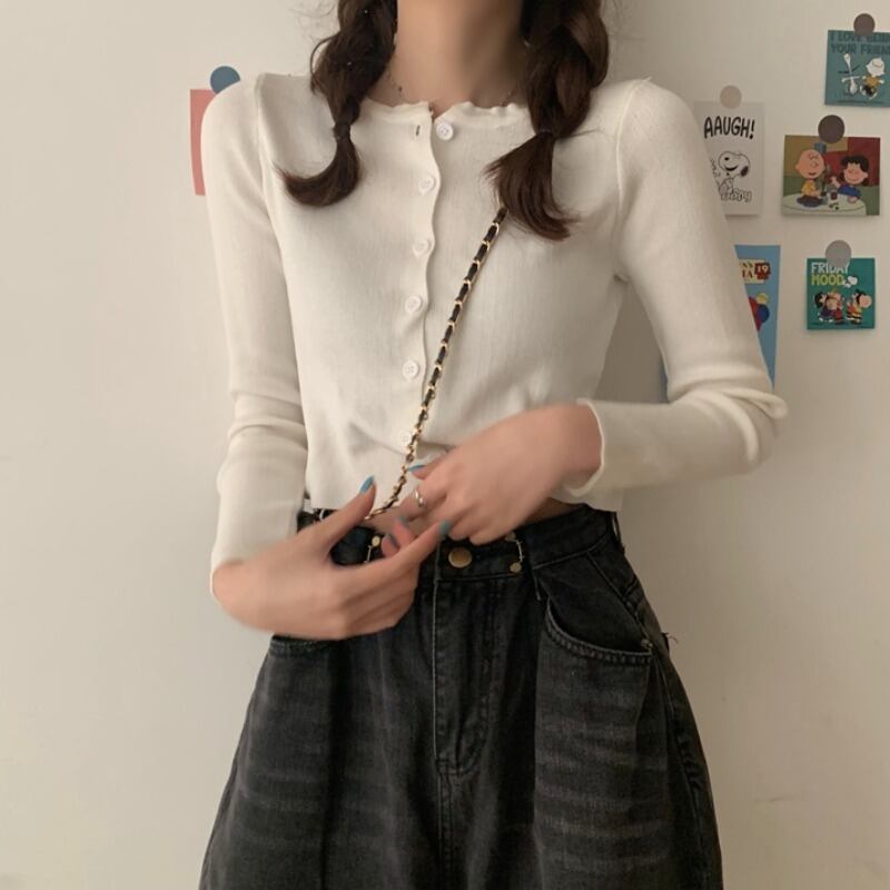 クロップドセーターショートトップ女性2020年夏新しいスリムスリムホワイト長袖カーディガン薄手のコート 1号婦人37881720350