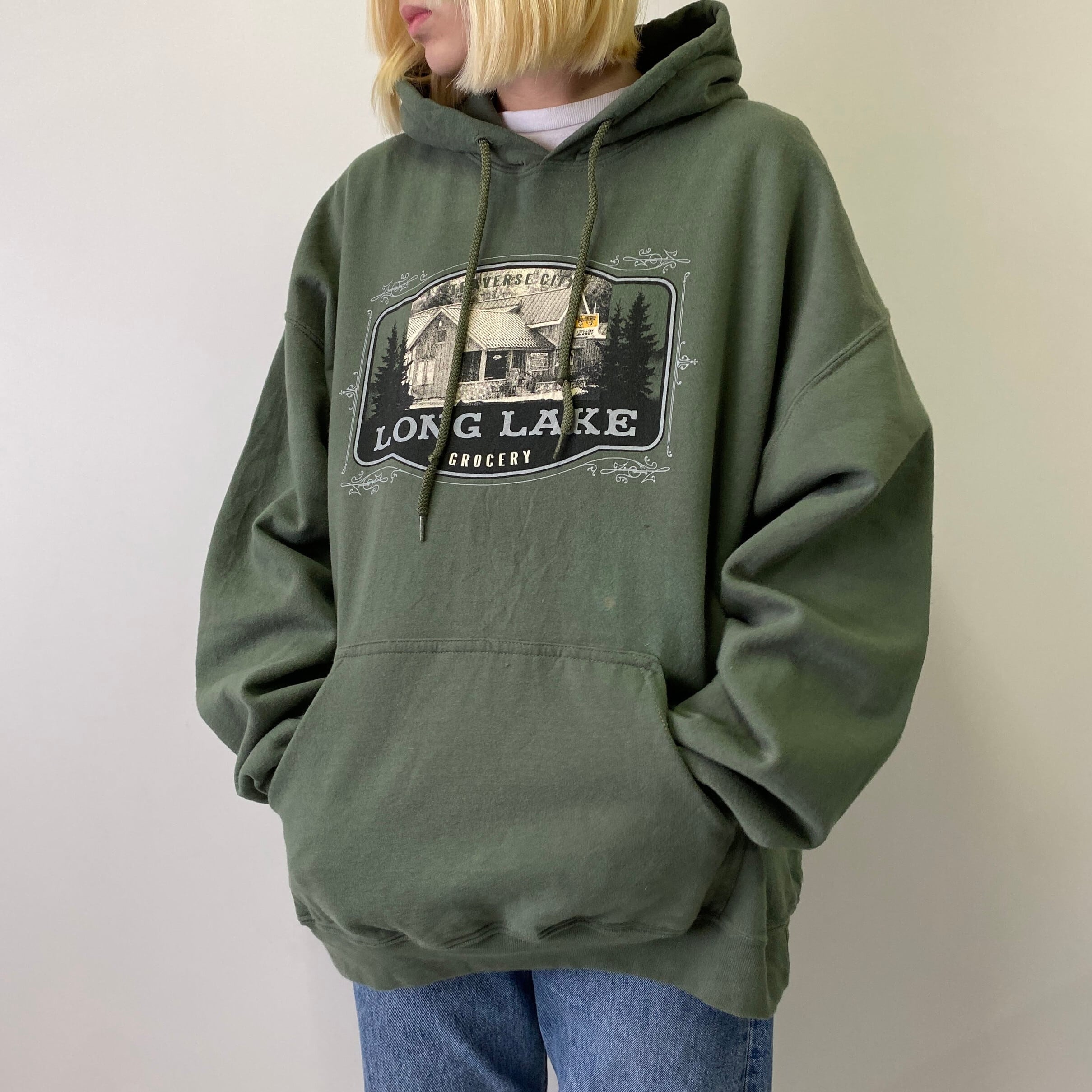 LONG LAKE GROCERY 企業 フォトプリント スウェットパーカー メンズXL