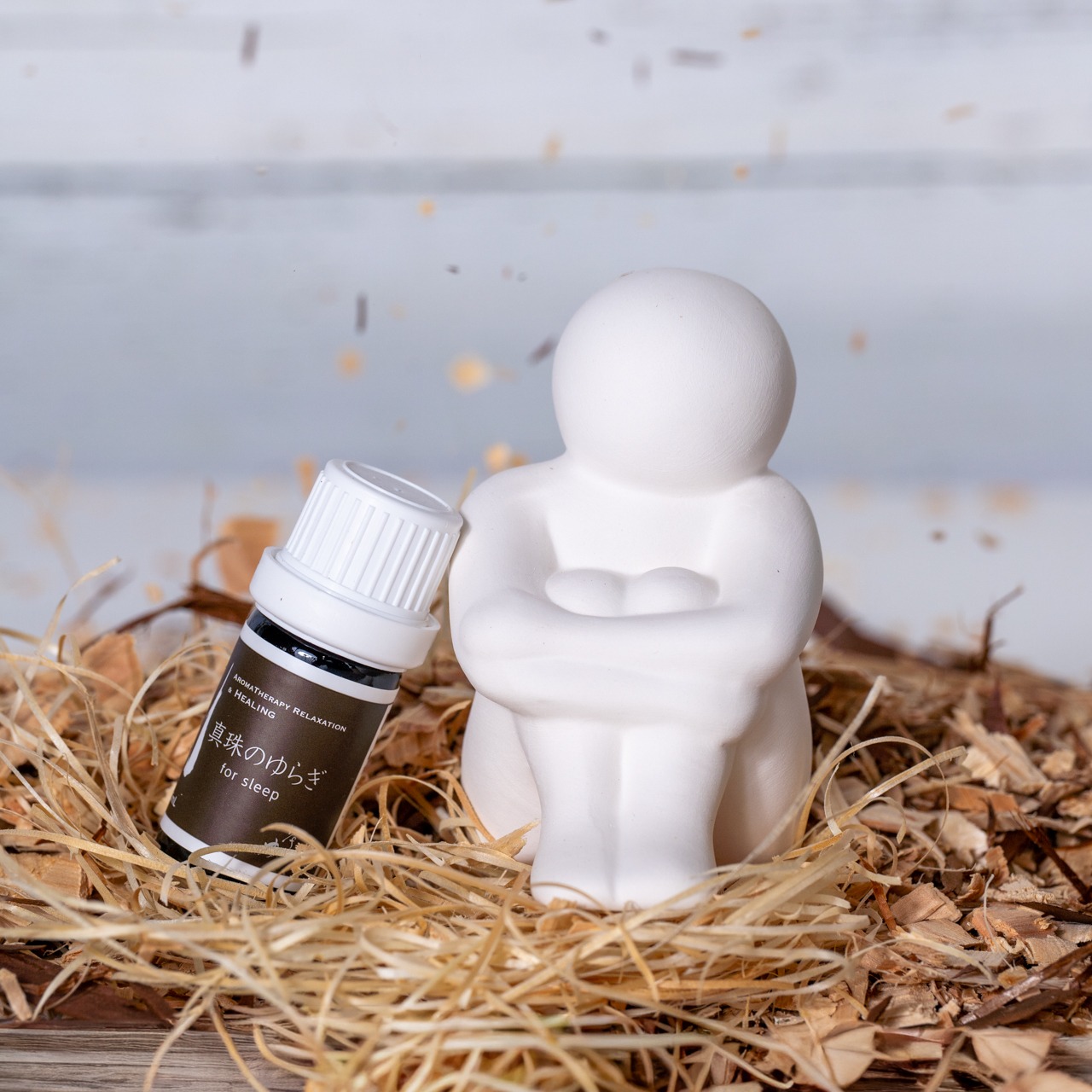 真珠のゆらぎ アロマオイル＆人型ディフューザーセット 5ml｜伊勢志摩イメージ 100%天然精油 三重県産ひのき配合｜AEAJ認定セラピスト調香 ギフトにも