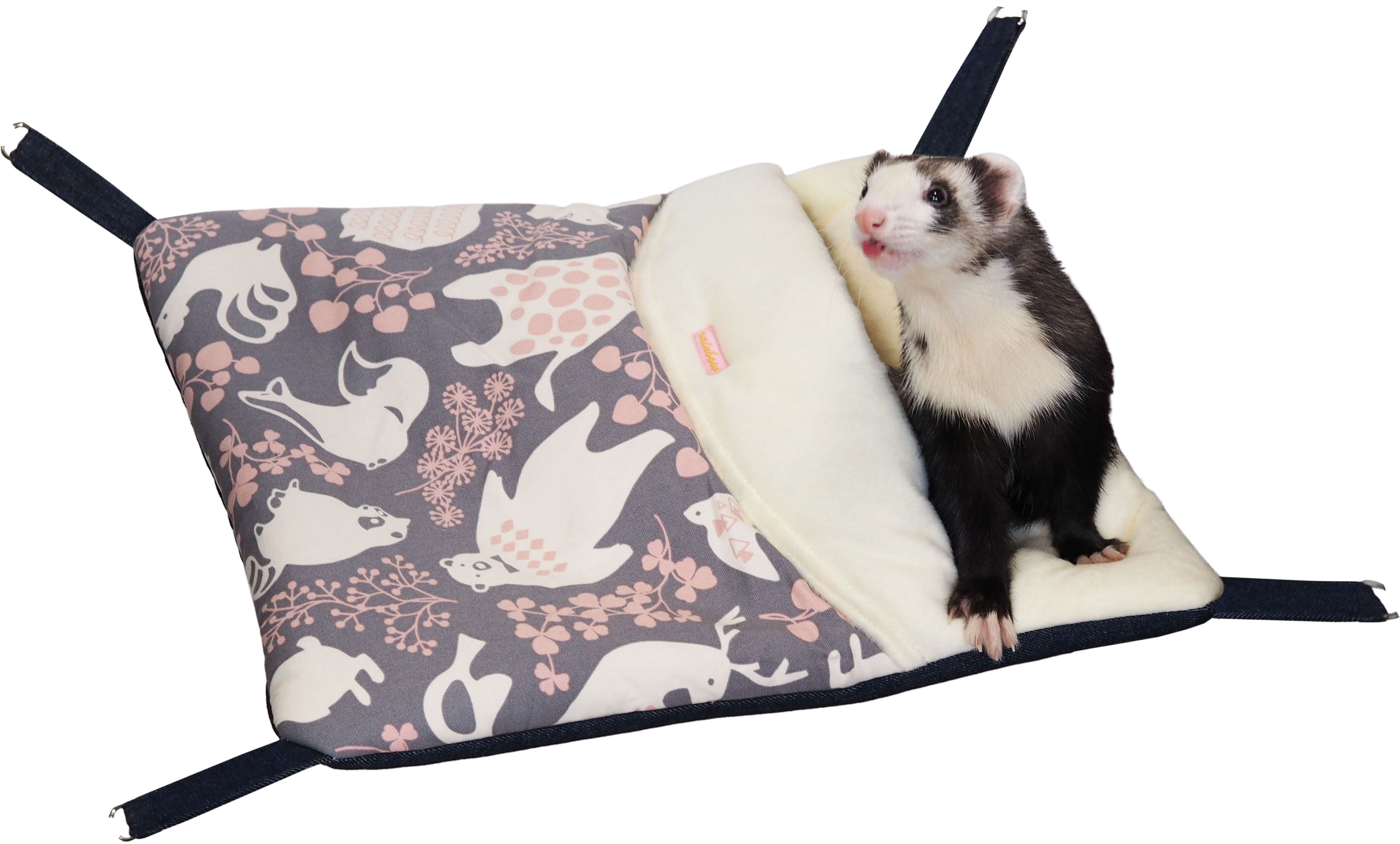 【フェレット】どうぶつ柄パクッと!ハンモック グレー/ネイビー
