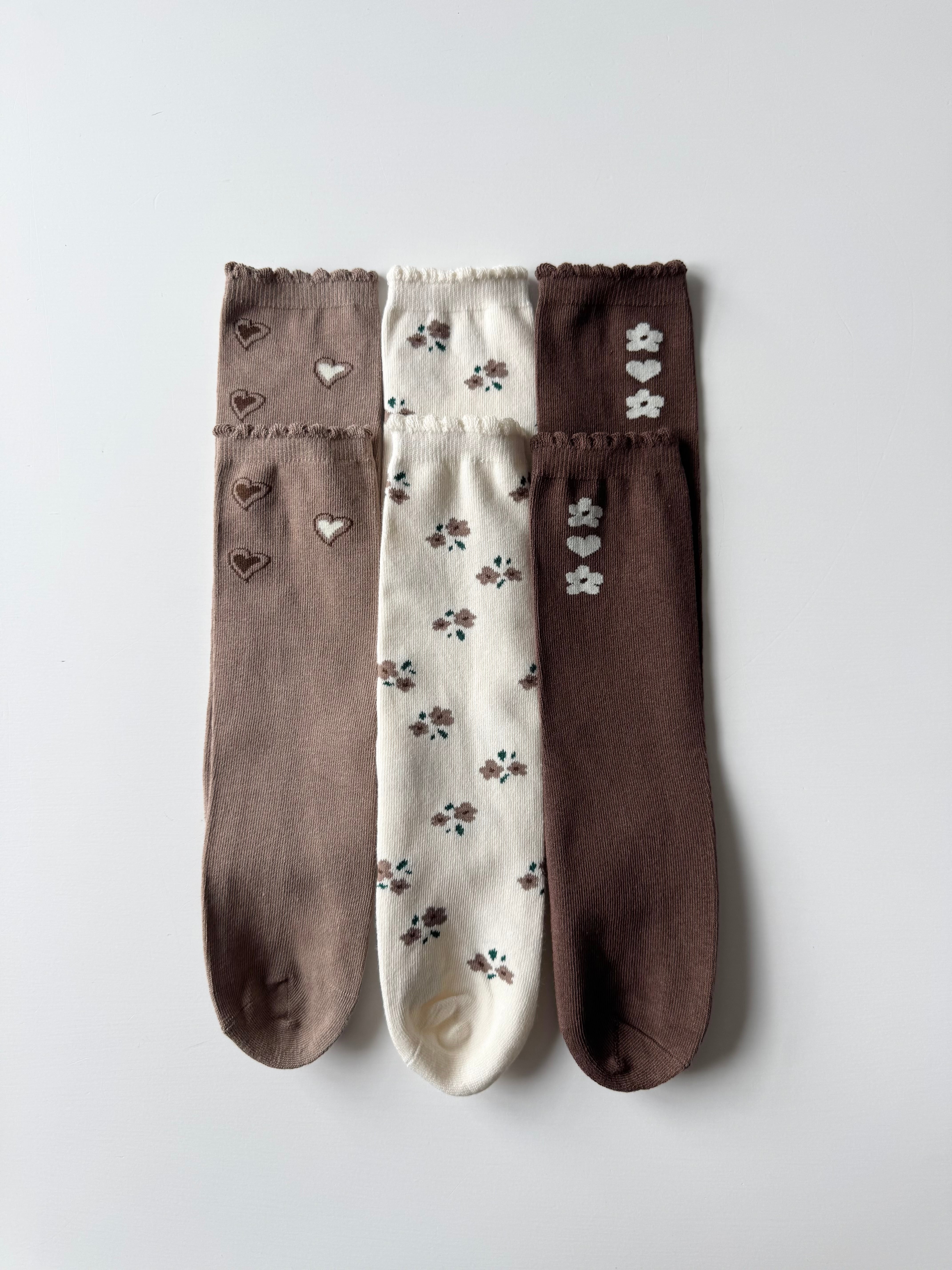 3set ハート フラワー  free socks   4195