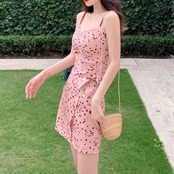 Pink Floral Spaghetti Strap Dress 5109