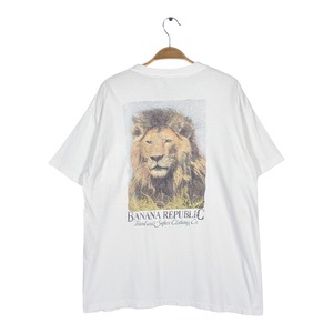80s 90s バナナリパブリック ライオン ポケT ヴィンテージ Tシャツ ポケット付き バックプリント ホワイト シングルステッチ BANANA REPUBLIC サイズXL相当 古着 BZ0588