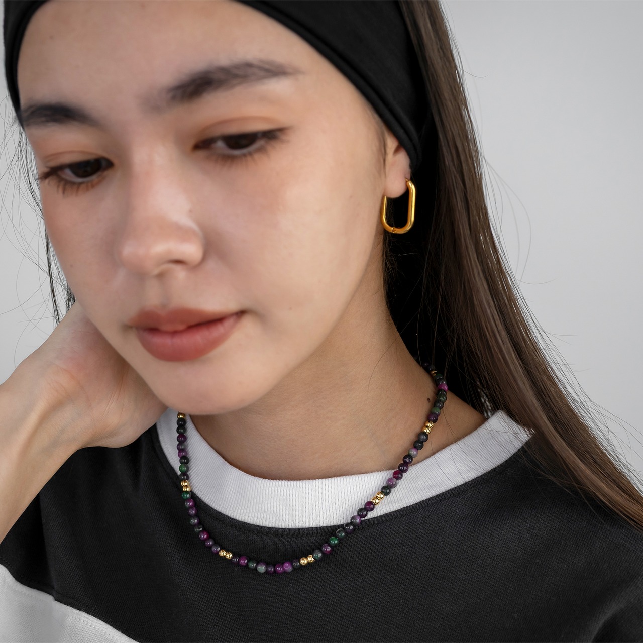 【ネコポス便】ネックレス 天然石 ネックレス レディース カラーストーン ロングネックレス ゴールドアクセント 大人 おしゃれ　2556