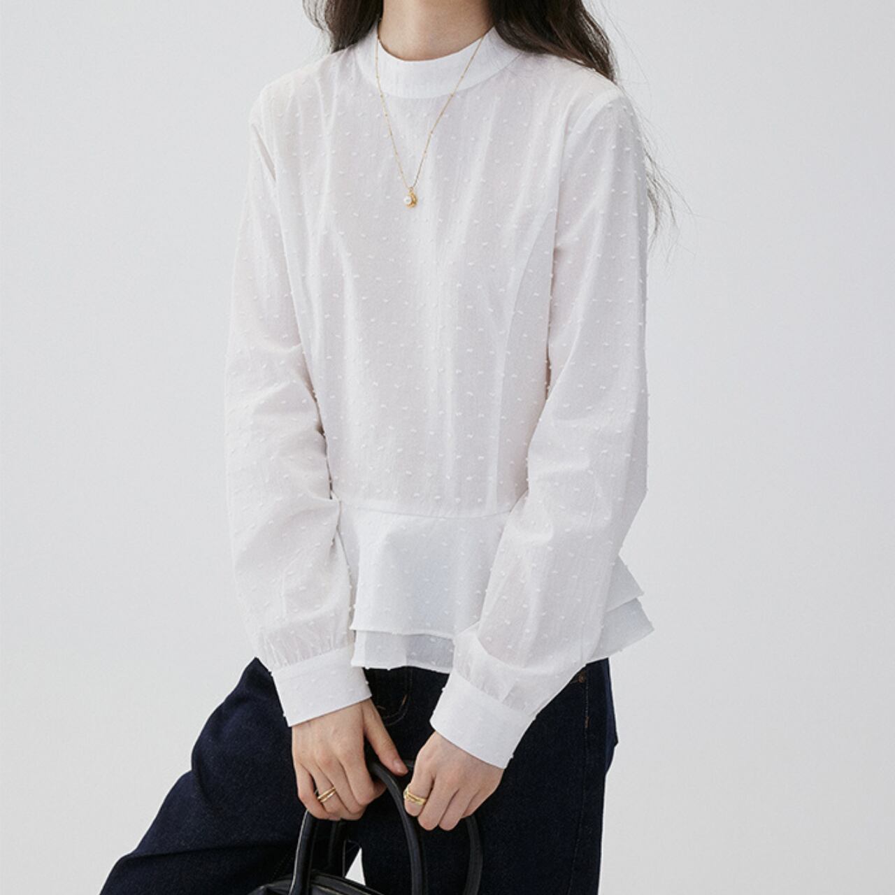 フレンチノットステッチペプラムブラウス a0575