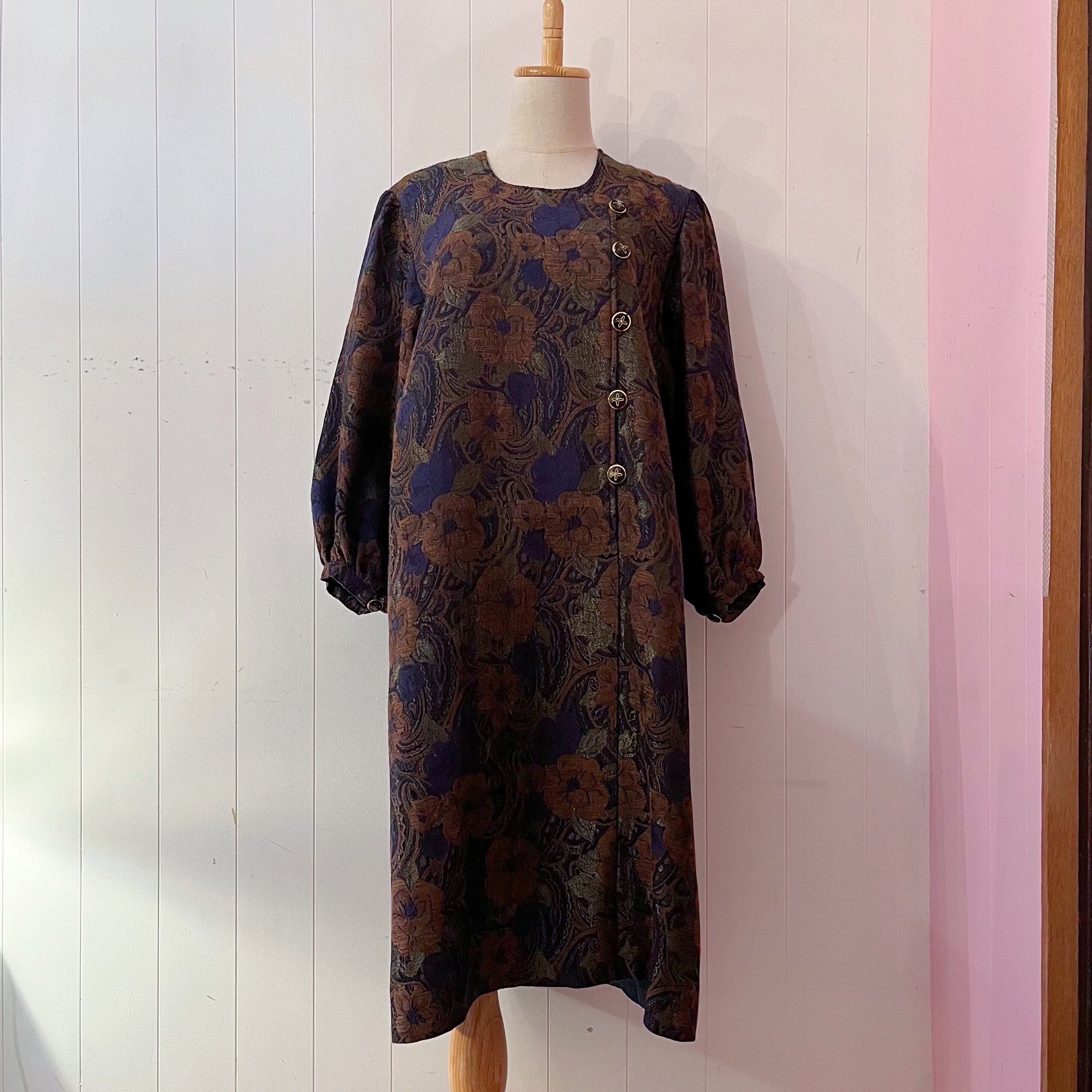 purple gold flower puff sleeve one-piece