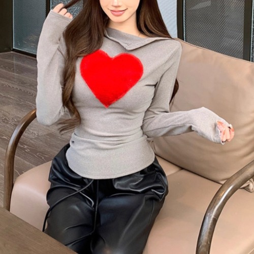 デザインネックハートトップス ・13255