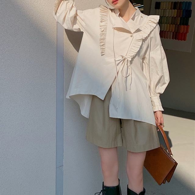 Retoro frill asymmetry shirt ＊S-724