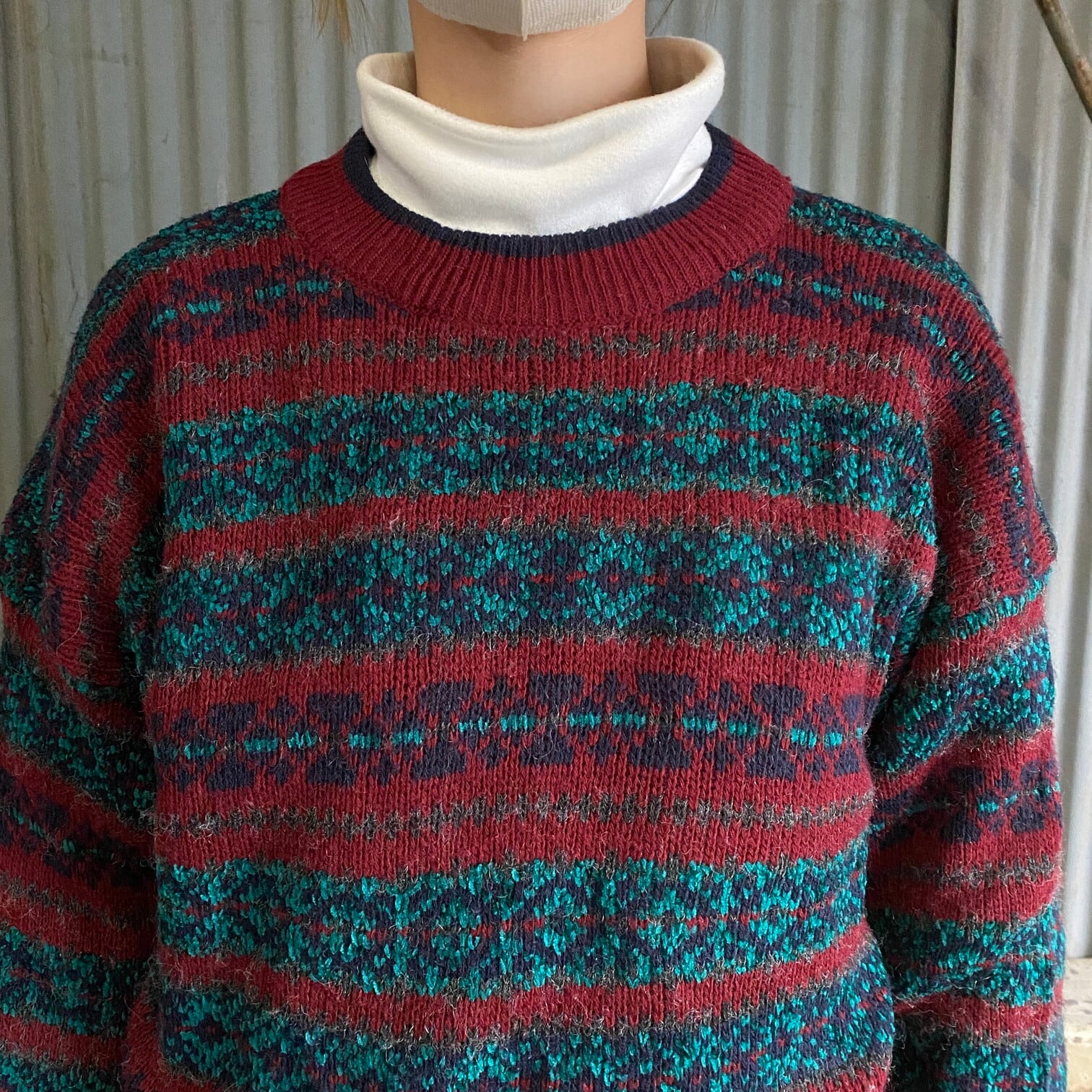 80年代〜90年代 イタリア製 SEARS ROEBUCK 総柄 ウール アクリルニット 