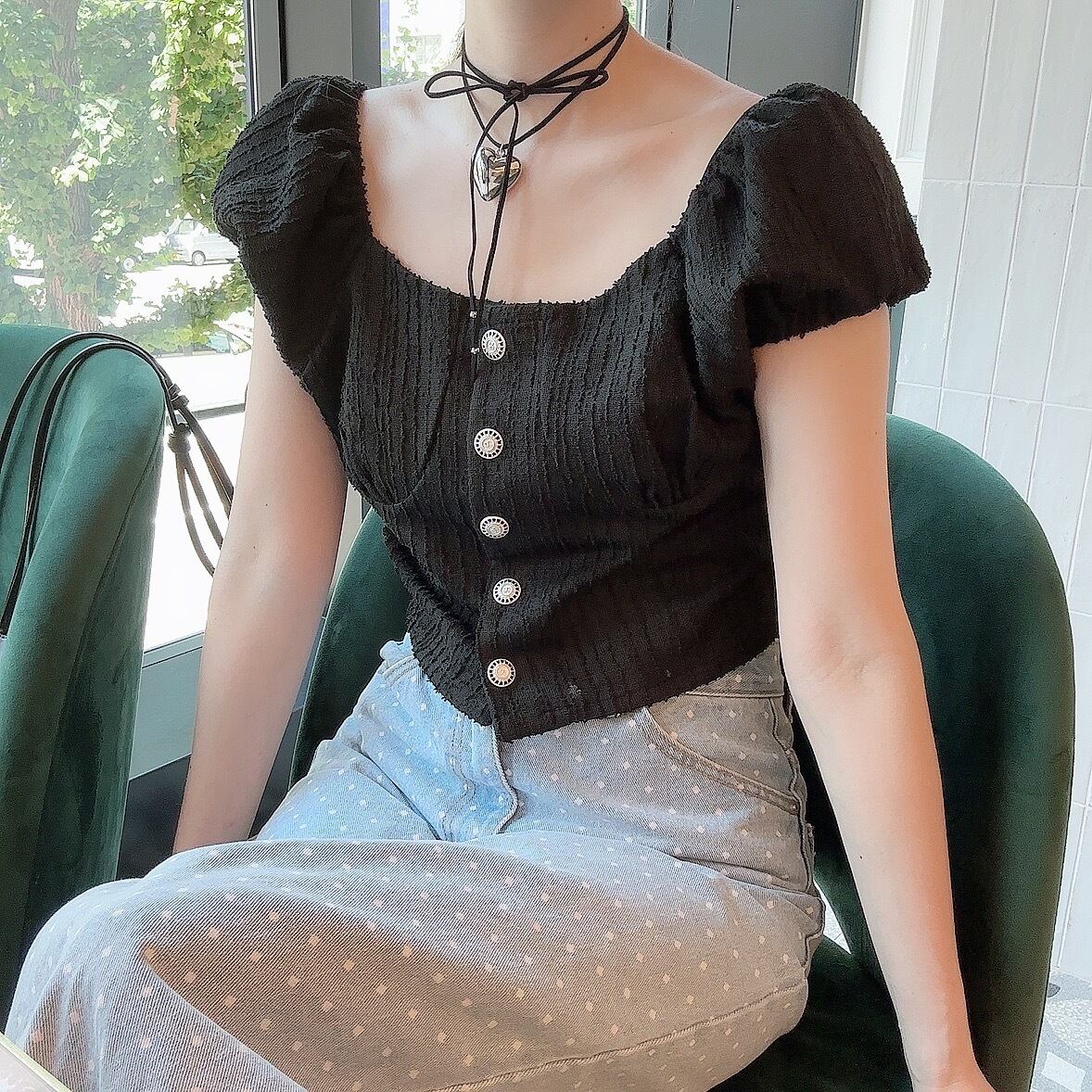 tweed puff tops / black (7月中旬頃発送予定)
