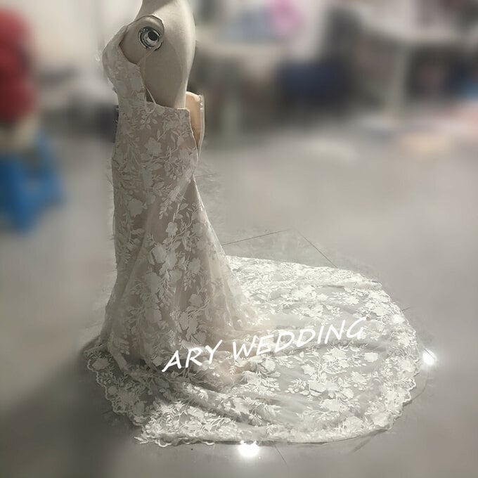 刺繍レース 背中開き ソフトマーメイドドレス 前撮り 結婚式 刺繍レース 背中開き ソフトマーメイドドレス 前撮り 結婚式