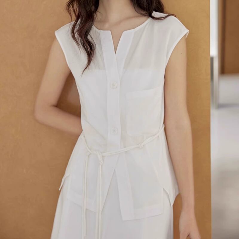 リネンノースリーブトップス U0475