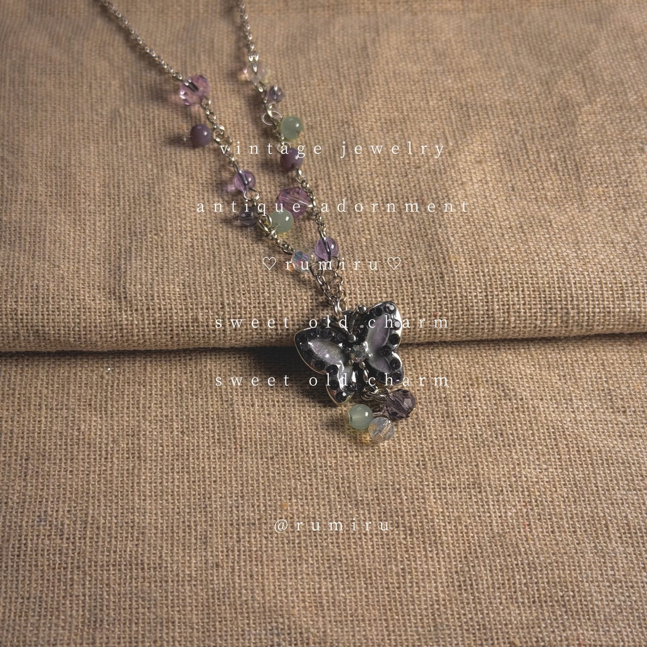 ハンドメイド レトロ 淡色 ビーズ×蝶々 ネックレス - 2