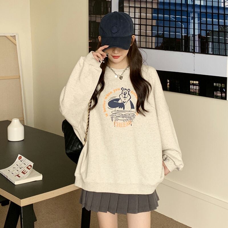 ラウンドネックセーター スプリングオータム薄手ルーズスタイル ロング 春物 秋物 Oネック 試着室40485399631