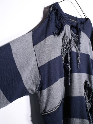 REMAKE / clash bolo × zip XXL over silhouette border knit
